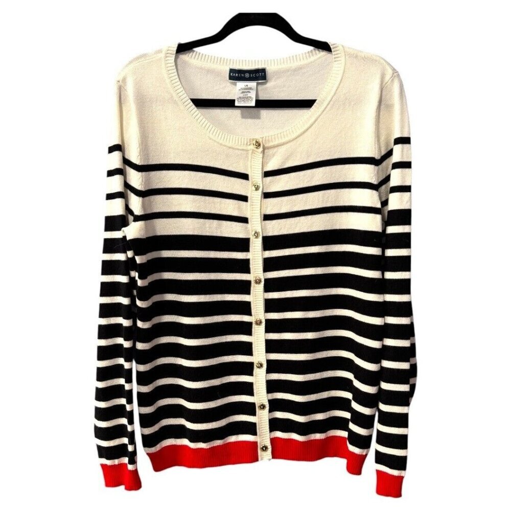 Karen Scott size large cardigan‎ stripes gold buttons